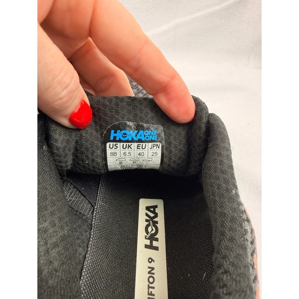 Hoka Clifton 9 Womens Running Shoes Black Rose Gold Metallic 1127896 8B